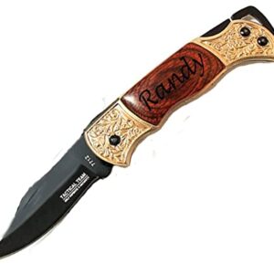 Gifts Infinity® Personalized Laser Engraved Gold Tone Pocket Knife Rosewood Handle Groomsmen, Free