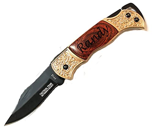 Gifts Infinity® Personalized Laser Engraved Gold Tone Pocket Knife Rosewood Handle Groomsmen, Free