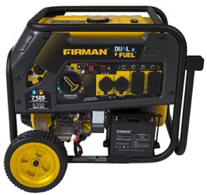 firman dual fuel generator, extended run time portable generator, 7125-watt generator with electric start, 439cc engine, 13 hours of run time