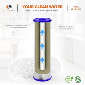 Aquaboon 5 Micron 10" x 2.5" Pleated Sediment Water Filter Cartridge, Universal Replacement for Any 10 inch RO Unit, Compatible with R50, 801-50, WFPFC3002, WB-50W, SPC-25-1050, WHKF-WHPL, 6-Pack