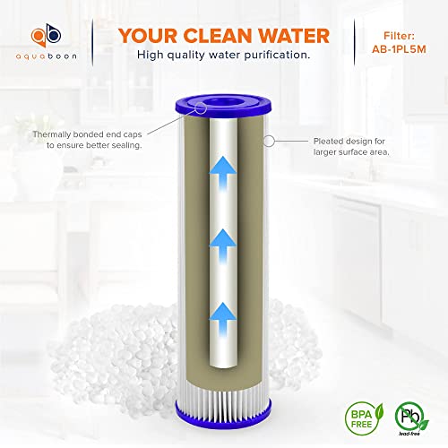 Aquaboon 5 Micron 10" x 2.5" Pleated Sediment Water Filter Cartridge, Universal Replacement for Any 10 inch RO Unit, Compatible with R50, 801-50, WFPFC3002, WB-50W, SPC-25-1050, WHKF-WHPL, 6-Pack