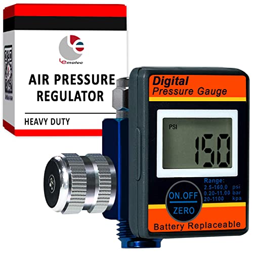 LE LEMATEC Air Compressor Regulator Valve with Digital Pressure Gauge, for Precise Control in Air/Pneumatic Tool, Spray Painting, Tire Inflation & More, ¼ NPT, Up to 160 PSI, LED Display (DAR01B)