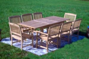pebble lane living 9 piece teak patio dining set, 8 grade a teak dining chairs & 1 extendable dining table
