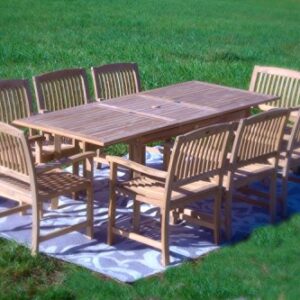 Pebble Lane Living 9 Piece Teak Patio Dining Set, 8 Grade A Teak Dining Chairs & 1 Extendable Dining Table