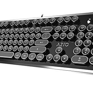 Azio Retro - Wired USB Mechanical Keyboard in Black and Chrome for PC (Blue Switch) (MK-RETRO-01)