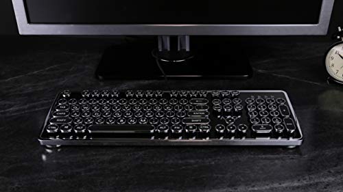 Azio Retro - Wired USB Mechanical Keyboard in Black and Chrome for PC (Blue Switch) (MK-RETRO-01)