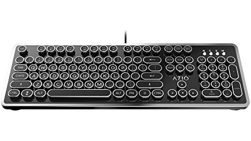Azio Retro - Wired USB Mechanical Keyboard in Black and Chrome for PC (Blue Switch) (MK-RETRO-01)