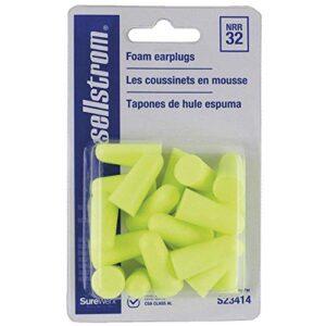 sellstrom disposable uncorded foam ear plugs, 32db nrr, hi-viz green (pack of 10), s23414