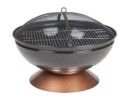 Fire Sense 62242 Fire Pit Degano Round Wood Burning Lightweight Portable Outdoor Firepit Backyard Fireplace Also Included Wood & Cooking Grate - Black Copper - 26"