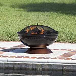 Fire Sense 62242 Fire Pit Degano Round Wood Burning Lightweight Portable Outdoor Firepit Backyard Fireplace Also Included Wood & Cooking Grate - Black Copper - 26"