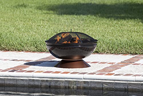 Fire Sense 62242 Fire Pit Degano Round Wood Burning Lightweight Portable Outdoor Firepit Backyard Fireplace Also Included Wood & Cooking Grate - Black Copper - 26"