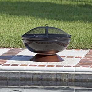 Fire Sense 62242 Fire Pit Degano Round Wood Burning Lightweight Portable Outdoor Firepit Backyard Fireplace Also Included Wood & Cooking Grate - Black Copper - 26"