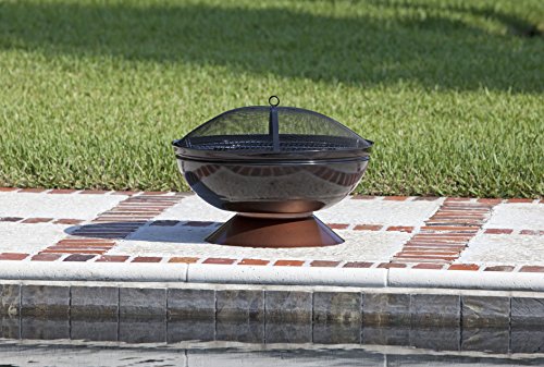 Fire Sense 62242 Fire Pit Degano Round Wood Burning Lightweight Portable Outdoor Firepit Backyard Fireplace Also Included Wood & Cooking Grate - Black Copper - 26"