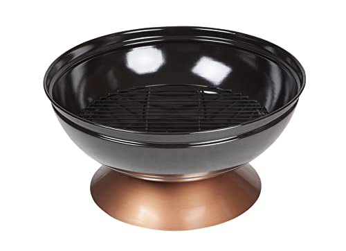 Fire Sense 62242 Fire Pit Degano Round Wood Burning Lightweight Portable Outdoor Firepit Backyard Fireplace Also Included Wood & Cooking Grate - Black Copper - 26"