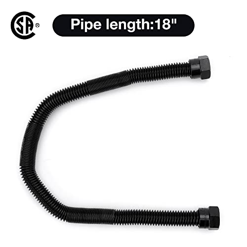 Stanbroil 1/2" OD x 3/8" ID 18" Non-Whistle Flexible Flex Gas Line with Brass Ends for NG or LP Fire Pit and Fireplace