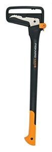 fiskars 28" hookaroon - non-slip grip handle with pointed, angled blade - landscaping tool for rotating, dragging, stacking logs - black/orange