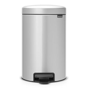 Brabantia New Icon Step Trash Can (3.2 Gal/Metallic Gray) Soft Closing Kitchen Garbage/Recycling Can with Removable Bucket