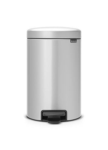 Brabantia New Icon Step Trash Can (3.2 Gal/Metallic Gray) Soft Closing Kitchen Garbage/Recycling Can with Removable Bucket