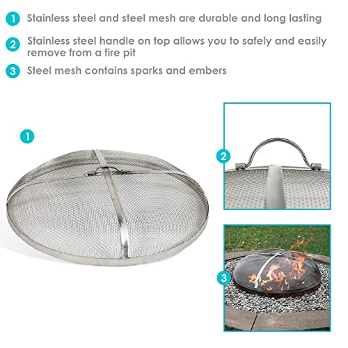 Sunnydaze Rust-Resistant Stainless Steel Fire Pit Spark Screen Cover - 30-Inch Diameter