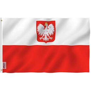 anley fly breeze 3x5 foot poland state ensign flag - vivid color and fade proof - canvas header and double stitched - polish eagle flags polyester with brass grommets 3 x 5 ft