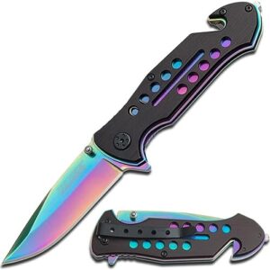 tac-force rainbow blade spring assisted rescue hunting pocket knife tf-509