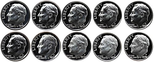 1970 S - 1979 S Roosevelt Dimes Gem Proof Run 10 Coins US Mint Decade Lot Complete 1970's Set Uncirculated