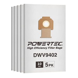 powertec 75029 fleece filter bags for dewalt dwv9402 fits dwv012/ dwv010 dust extractors, 5pk