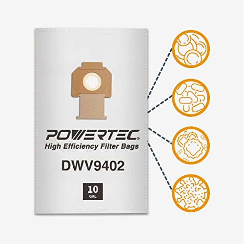 POWERTEC 75029 Fleece Filter Bags for DeWalt DWV9402 Fits DWV012/ DWV010 Dust Extractors, 5PK