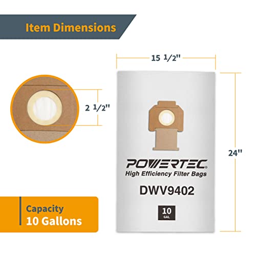 POWERTEC 75029 Fleece Filter Bags for DeWalt DWV9402 Fits DWV012/ DWV010 Dust Extractors, 5PK