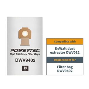 POWERTEC 75029 Fleece Filter Bags for DeWalt DWV9402 Fits DWV012/ DWV010 Dust Extractors, 5PK