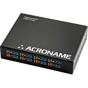 acroname - managed usb switch/hub 2 computers - 9 port, fast charge (4a), industrial & scientific grade, programmable compatible with mac/windows/linux for keyboard mouse external hard drive