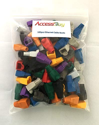 Accessbuy 100 Pack RJ45 CAT6 CAT6E CAT5 CAT5E Ethernet Network Cable Strain Relief Boots Cable Connector Plug Cover Mixed Color for Laptop