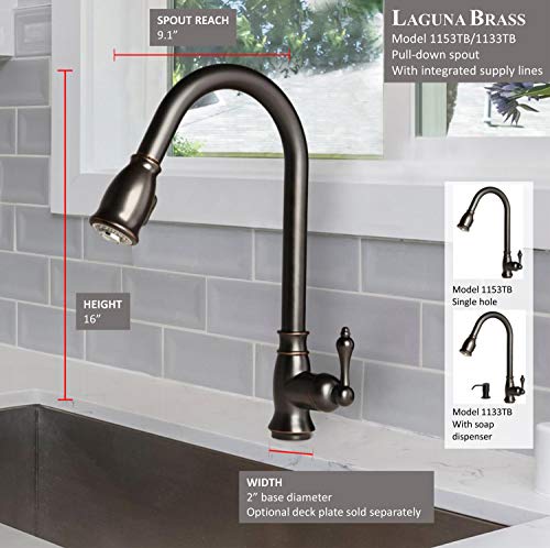 Laguna Brass 1153TB Classic 16" Single Handle Pull-Down Kitchen Faucet, Oil Rubbed Bronze Finish