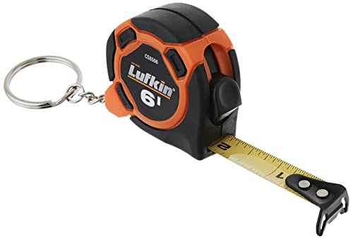 Crescent Lufkin 1/2" x 6' Mini Hi-Viz® Orange Yellow Clad Keychain Tape Measure - Counter Display - CS8506 , Black