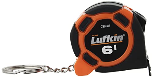 Crescent Lufkin 1/2" x 6' Mini Hi-Viz® Orange Yellow Clad Keychain Tape Measure - Counter Display - CS8506 , Black
