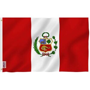 anley fly breeze 3x5 foot peru flag - vivid color and fade proof - canvas header and double stitched - peruvian national flags polyester with brass grommets 3 x 5 ft