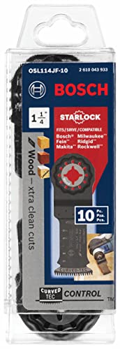 BOSCH OSL114JF-10 10-Pack 1-1/4 In. Starlock Oscillating Multi Tool Wood Curved-Tec Bi-Metal Xtra-clean Plunge Cut Blades for Applications in Cutting Wood, Hardwood, Laminate