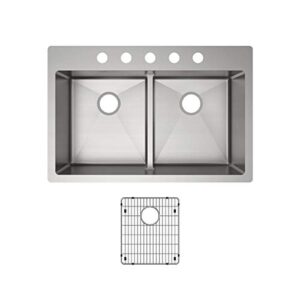 elkay crosstown ectsra33229tbg5 equal double bowl dual mount stainless steel kitchen sink kit with aqua divide