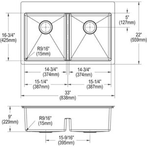 Elkay Crosstown ECTSRA33229TBG5 Equal Double Bowl Dual Mount Stainless Steel Kitchen Sink Kit with Aqua Divide