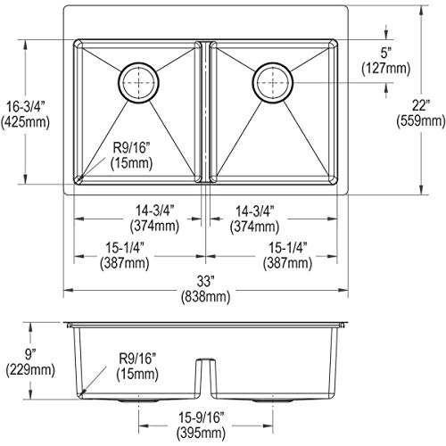 Elkay Crosstown ECTSRA33229TBG5 Equal Double Bowl Dual Mount Stainless Steel Kitchen Sink Kit with Aqua Divide