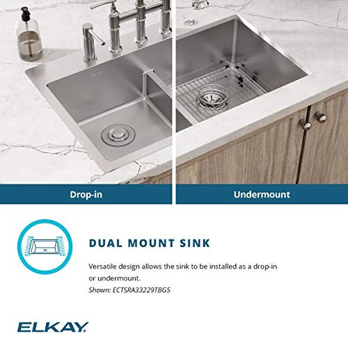 Elkay Crosstown ECTSRA33229TBG5 Equal Double Bowl Dual Mount Stainless Steel Kitchen Sink Kit with Aqua Divide