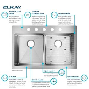 Elkay Crosstown ECTSRA33229TBG5 Equal Double Bowl Dual Mount Stainless Steel Kitchen Sink Kit with Aqua Divide