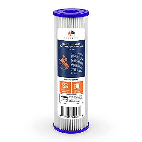 Aquaboon 5 Micron 10" x 2.5" Pleated Sediment Water Filter Cartridge | Universal Replacement for Any 10 inch RO Unit | Compatible with R50, 801-50, WFPFC3002, WB-50W, WHKF-WHPL, 50-Pack