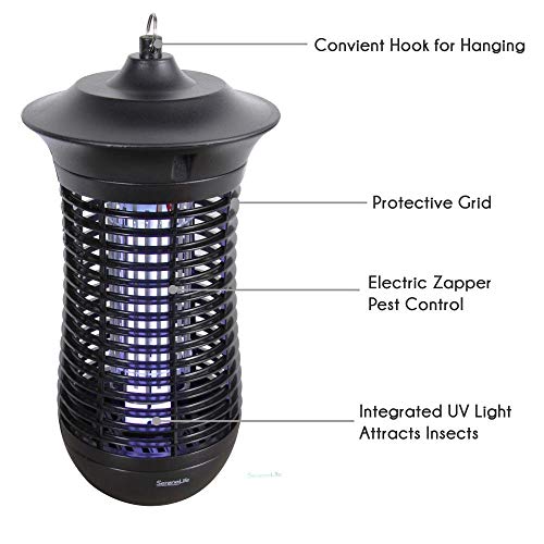 SereneLife Indoor Outdoor Home Electric Bug Zapper-Heavy Duty 56 Square Yard Coverage Electronic Anti Insect Control Lamp Trap Uses 1 UV Light Bulb Attractant to Lure Fly, Mosquito-PSLBZ8, White