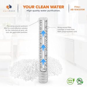 Aquaboon 5 Micron 20" x 2.5" String Wound Sediment Water Filter Cartridge | Universal Replacement for Any 20 inch RO Unit | Compatible with 101-230, PD-5-20, AP110-2C, P5-20, CFS124-C20, 2-Pack