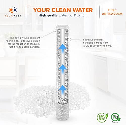 Aquaboon 5 Micron 20" x 2.5" String Wound Sediment Water Filter Cartridge | Universal Replacement for Any 20 inch RO Unit | Compatible with 101-230, PD-5-20, AP110-2C, P5-20, CFS124-C20, 2-Pack