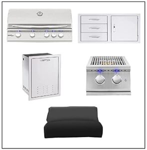 ams fireplace package of sizzler 32 built-in grill (natural gas), pro double side burner gas),33 3-drawer & access door combo, 20 vented liquid propane tank or trash drawer and free cover