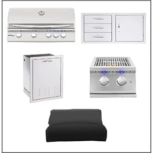 AMS Fireplace Package of Sizzler 32 Built-in Grill (Natural Gas), Pro Double Side Burner Gas),33 3-Drawer & Access Door Combo, 20 Vented Liquid Propane Tank Or Trash Drawer and FREE Cover