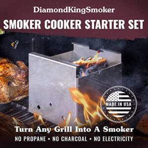 DiamondKingSmoker - Grill Smoker Box, No Propane or Charcoal Needed, Heavy-Duty Stainless Steel Meat Smoker, Small 4 x 4 x 4-inch Smoker Grill Accessory for 64-cubic-inch Barbeque Grill Top