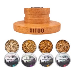 sitoo cocktail smoker, old fashioned whiskey smoker kit w/ 4 wood shavings,cocktail smoker kit for cocktails, meat, whiskey, desserts